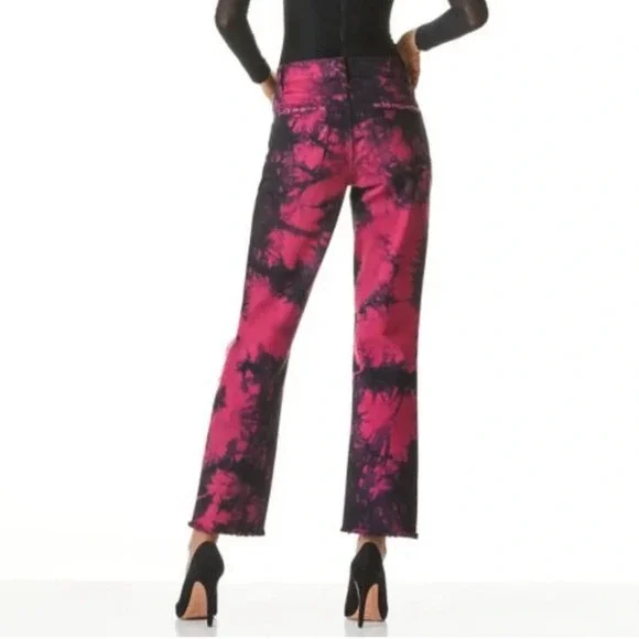 Alice + Olivia Pink and Black Straight Leg Jeans - Picture 3 of 11